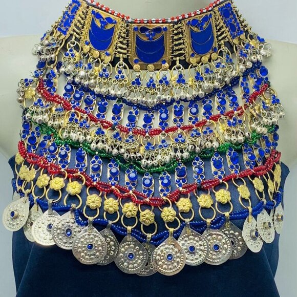 Multilayered Necklace, Gypsy Silver Kuchi Big Afghan Bib Necklace - Picture 4 of 9